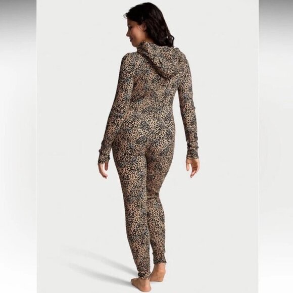 PINK Victoria's Secret Leopard Print One Piece Hooded Pajama w/Ears - Picture 2 of 4